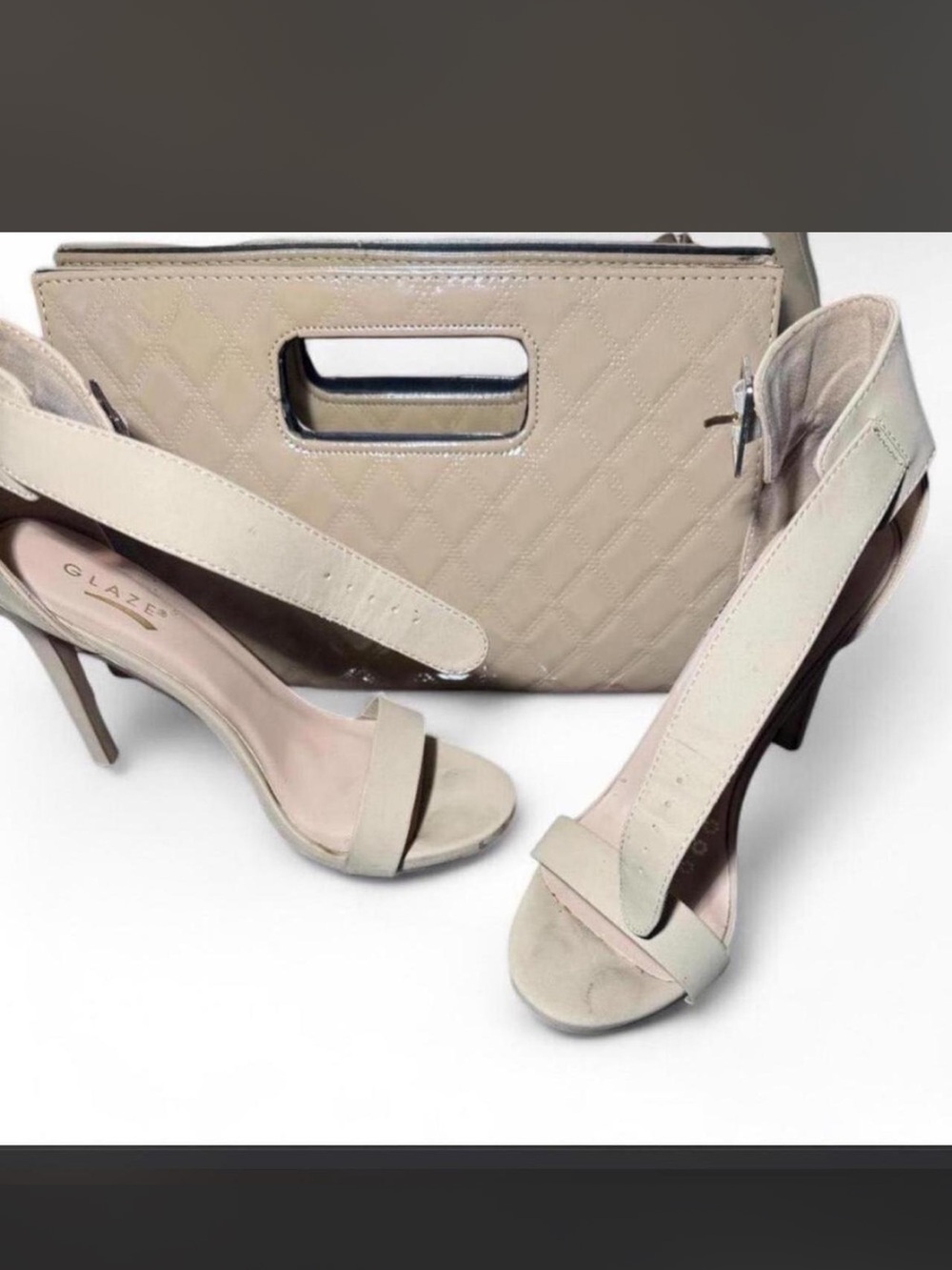 Glaze Beige Open-Toe Ankle-Strap Heels and matching handbag - Picture 1 of 1